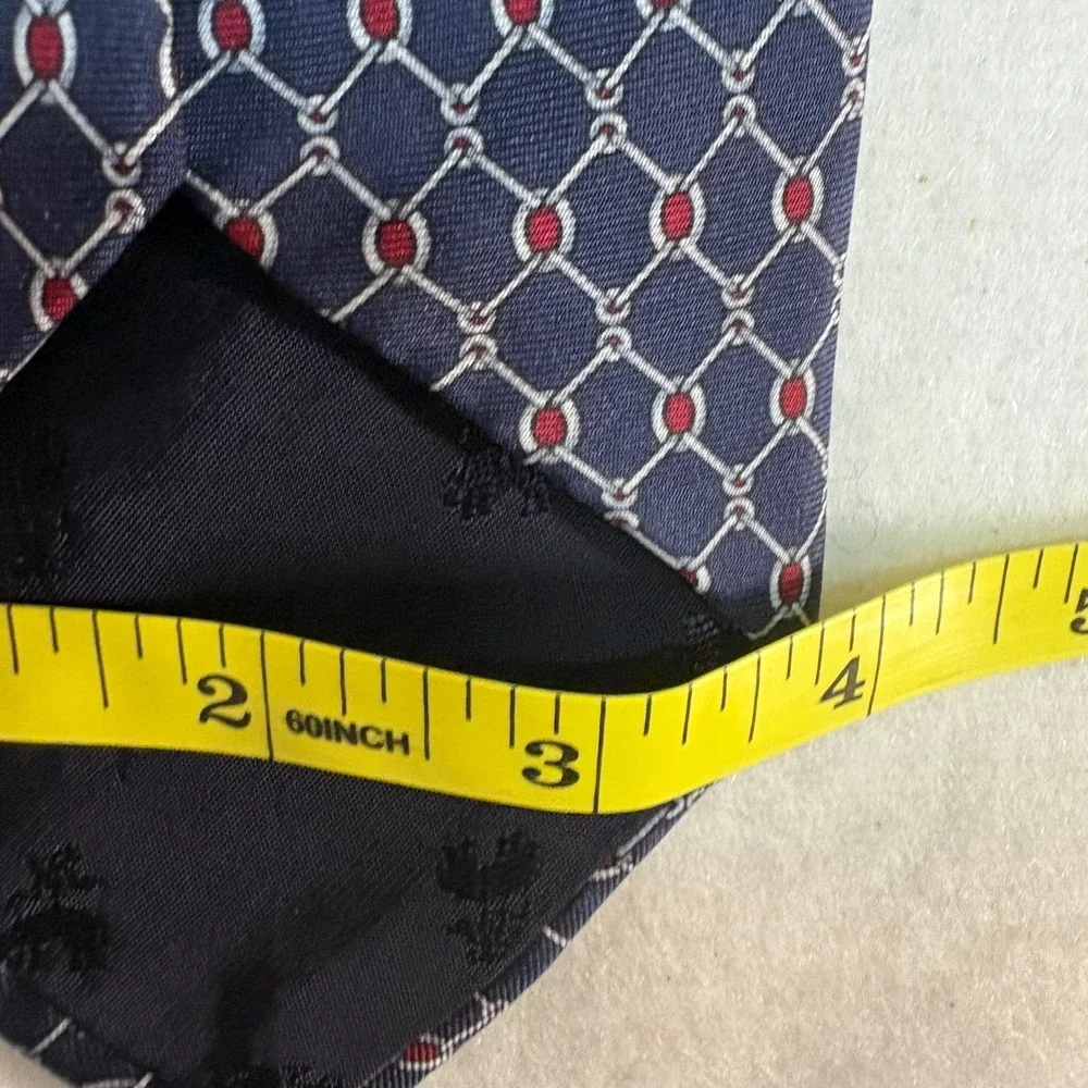Brooks‎ Brothers Makers Mens Silk Tie Navy Red Geometric Chain Link Made in USA